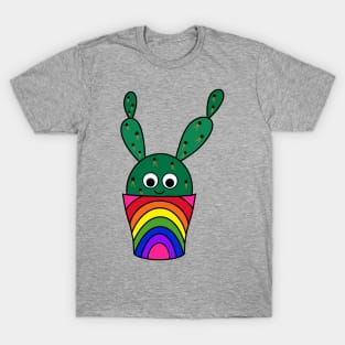 Cute Cactus Design #252: Thorny Cactus In Rainbow Pot T-Shirt